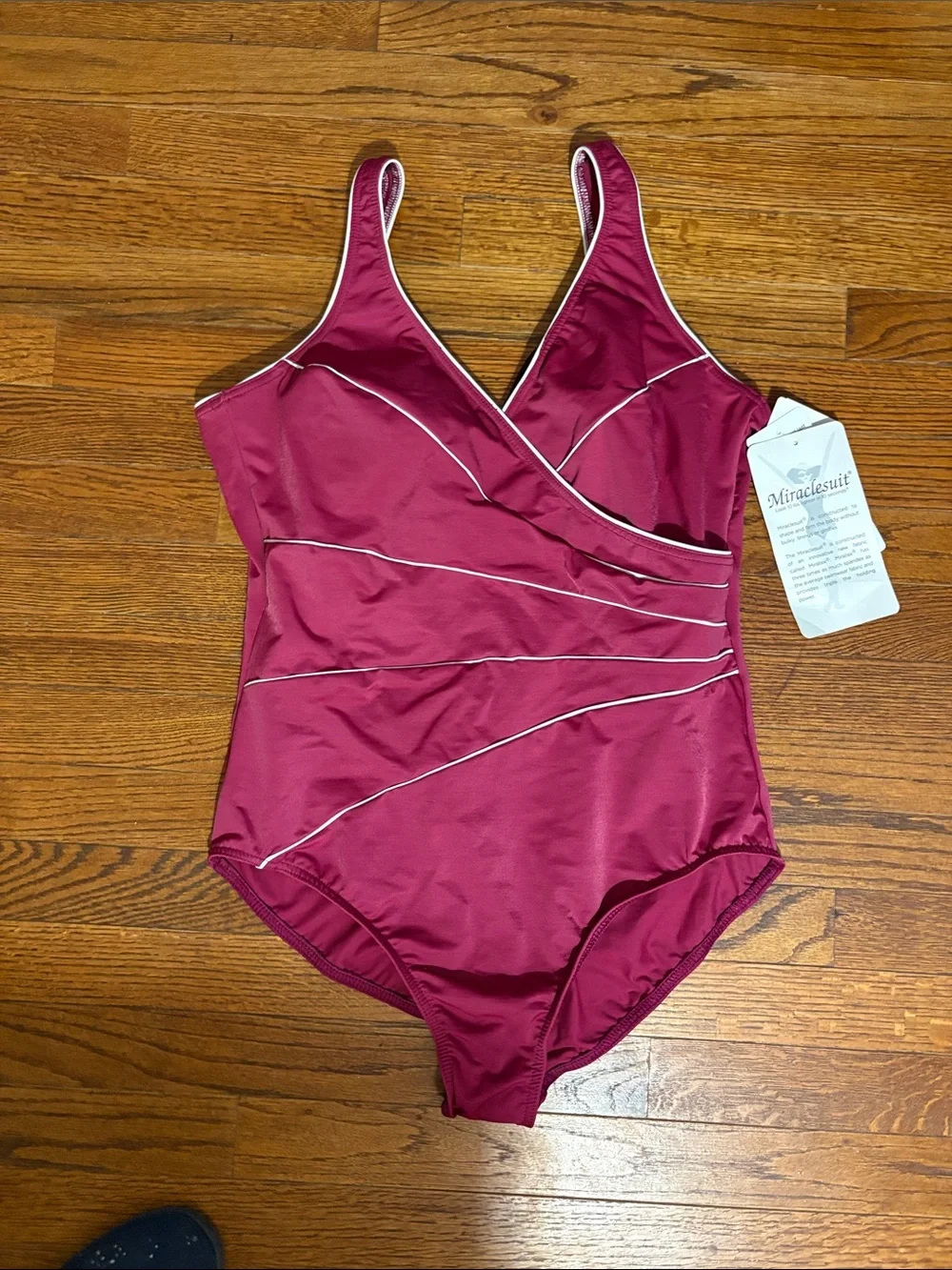 Miraclesuit Berry Red One-Piece Swimsuit with Contrast Piping Size 18